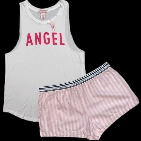 Victoria’s Secret Mayfair striped shorts & Soft Modal Angel top pajama set - Picture 1 of 4